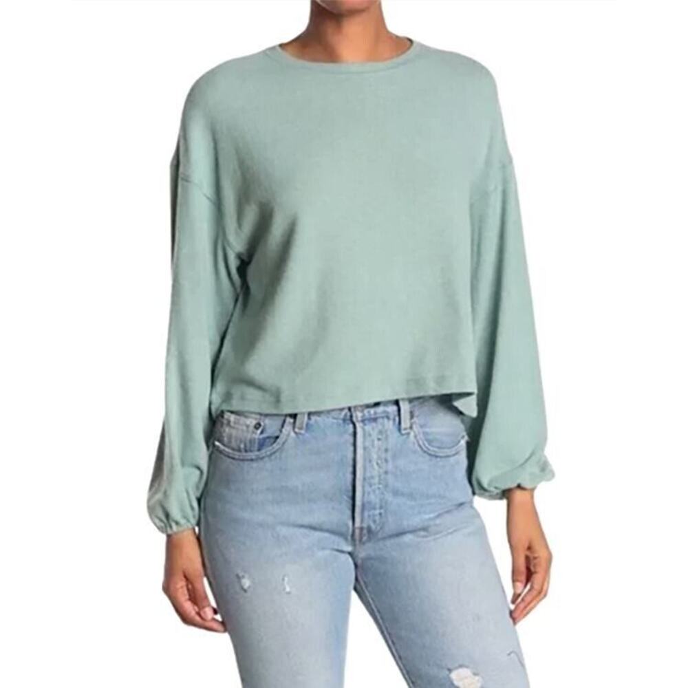 Elodie Women's Brushed Knit Cozy Crew Long Sleeve Top in Mint XSmall CTEY5196